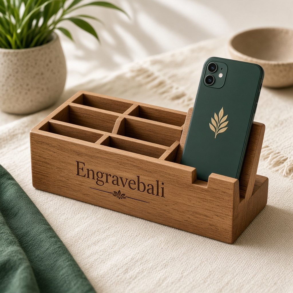 Desk Organizer β souvenir kayu custom grafir Engravebali Bali